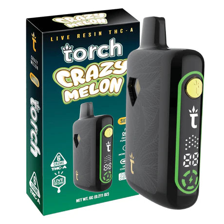Torch Pulse Live Resin THC-A 6g in Crazy Melon strain featuring a refreshing and juicy melon blend with a smooth and tropical exhale