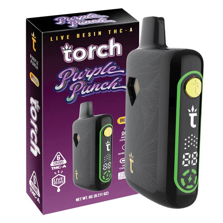 Torch Pulse Live Resin THC-A 6g in Purple Punch strain featuring a rich and fruity grape flavor with a smooth and relaxing effect