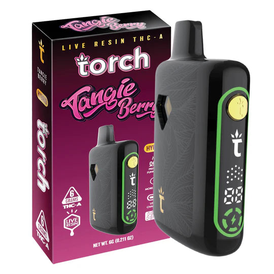 Torch Pulse Live Resin THC-A 6g in Tangie Berry strain offering a bright citrusy tangerine flavor with juicy berry undertones
