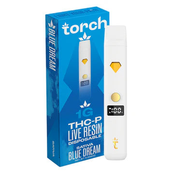 Torch THC-P Blue Dream live resin disposable 1G Sativa with sweet berry haze flavor and balanced uplifting effects