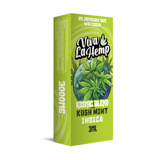 Viva La Hemp Kosmic Blend Kush Mint disposable vape 3ML Indica with cool mint and herbal kush flavor for full body relaxation