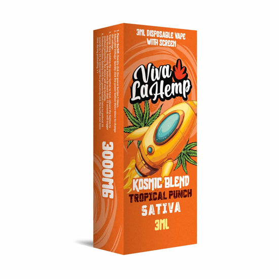 Viva La Hemp Kosmic Blend Tropical Punch disposable vape 3ML Sativa with fruity island blend and vibrant daytime stimulation