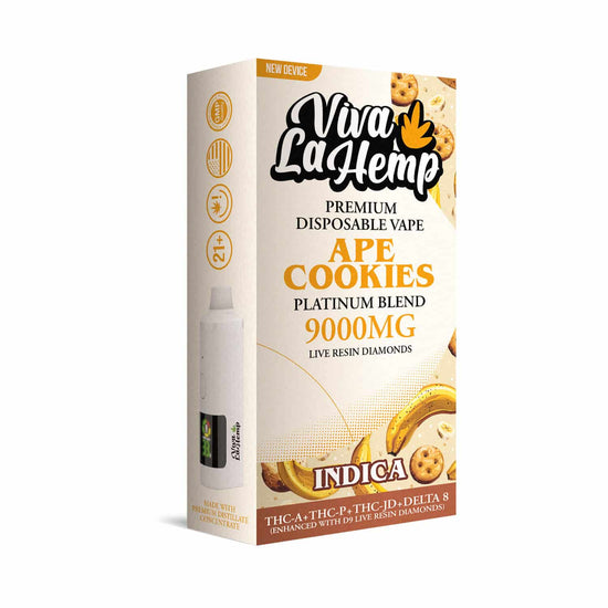 Viva La Hemp Platinum Blend Ape Cookies disposable vape 9g Indica with earthy sweet cookie flavor and deep relaxing effects