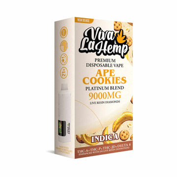 Viva La Hemp Platinum Blend Ape Cookies disposable vape 9g Indica with earthy sweet cookie flavor and deep relaxing effects