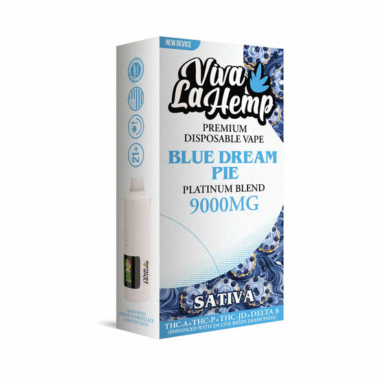Viva La Hemp Platinum Blend Blue Dream Pie disposable vape 9g Sativa with berry pie flavor and uplifting mental clarity