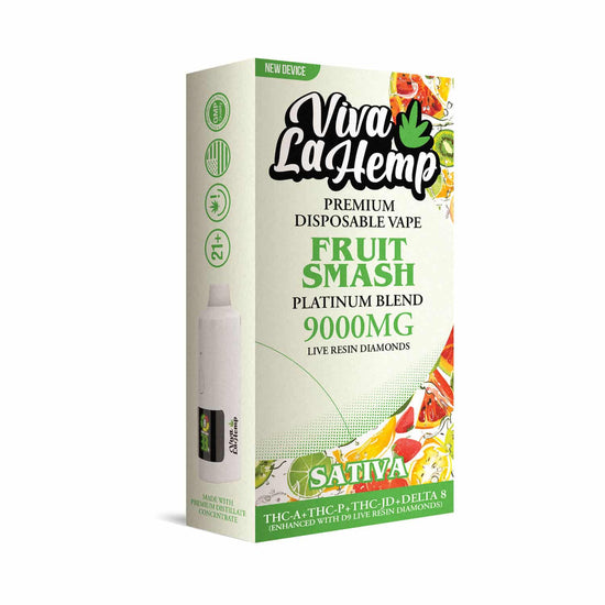 Viva La Hemp Platinum Blend Fruit Smash disposable vape 9g Sativa with tropical fruit explosion and energizing high