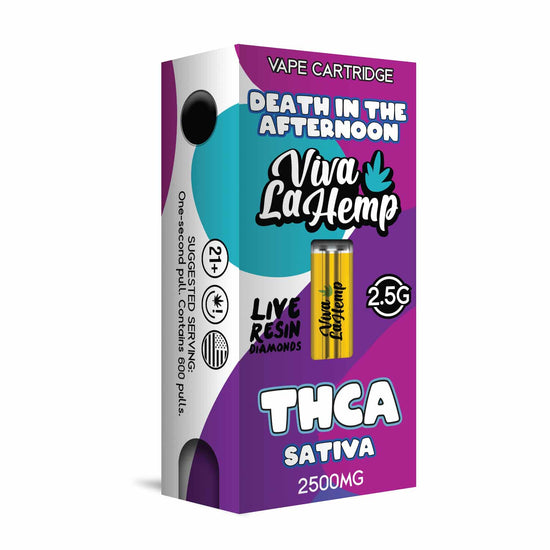 Viva La Hemp THC-A Death Afternoon diamonds cartridge 2.5G with bold earthy flavor and heavy couch lock effects