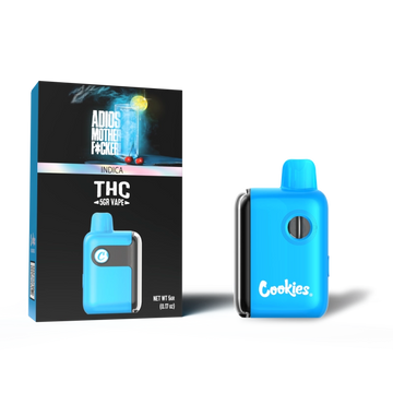 Cookies THC-A Adios Mother Fcker disposable 5G Indica with heavy relaxing effects and bold earthy flavor