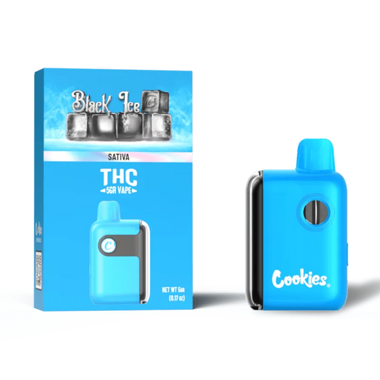 Cookies THC-A Black Ice disposable 5G Sativa with icy dark berry flavor and strong uplifting effects