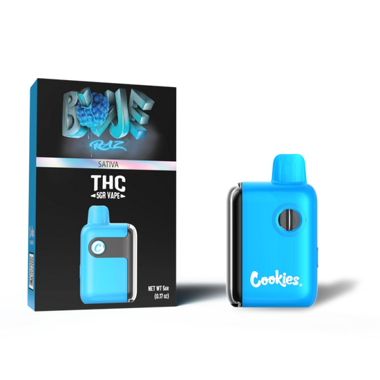 Cookies THC-A Blue Razz disposable 5G Sativa with tangy blue raspberry flavor and vibrant mental stimulation