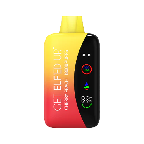 Get Elf’ed Up VPR 18000 Cherry Peach disposable vape with juicy peach and bold cherry flavor combo