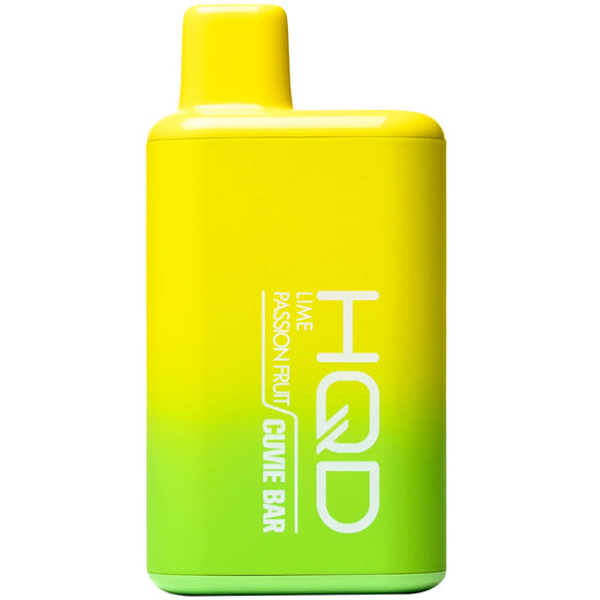 HQD Cuvie Bar 7000 Lime Passion Fruit Disposable Vape featuring a citrusy passion fruit explosion