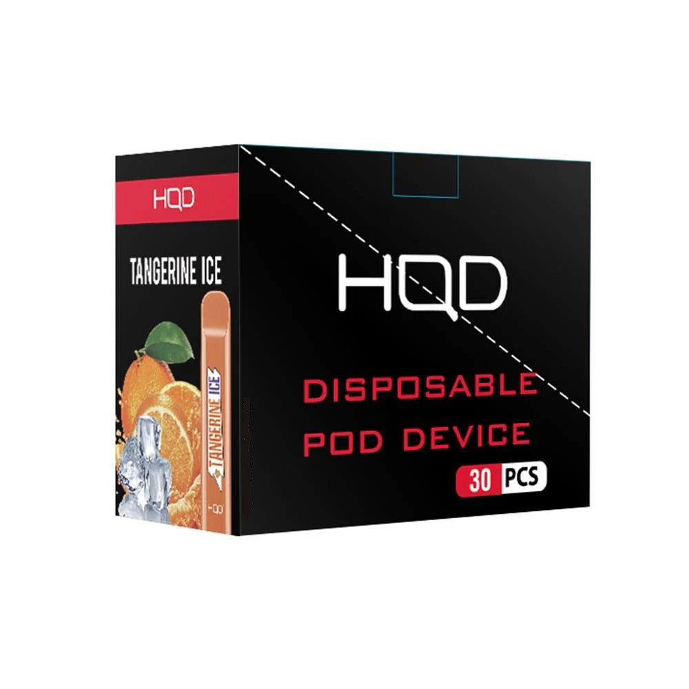 HQD Cuvie Tangerine Ice Disposable Vape Device featuring a citrusy tangerine flavor with icy menthol