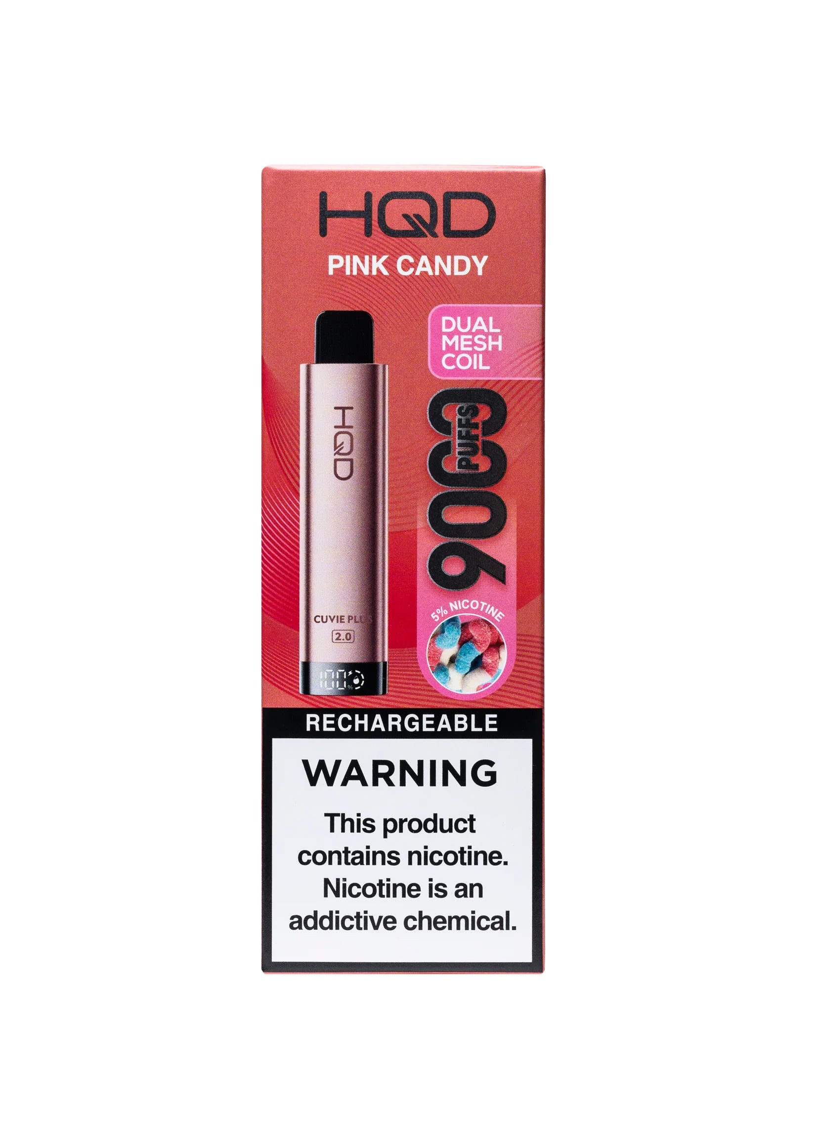 HQD Cuvie Plus 2.0 Pink Candy Disposable Vape featuring a sweet and fruity candy mix