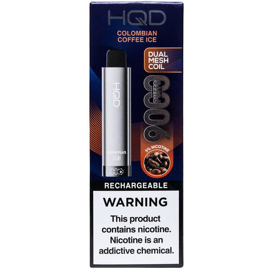 HQD Cuvie Plus 2.0 Colombian Coffee Ice Disposable Vape with a rich espresso flavor and a cool twist
