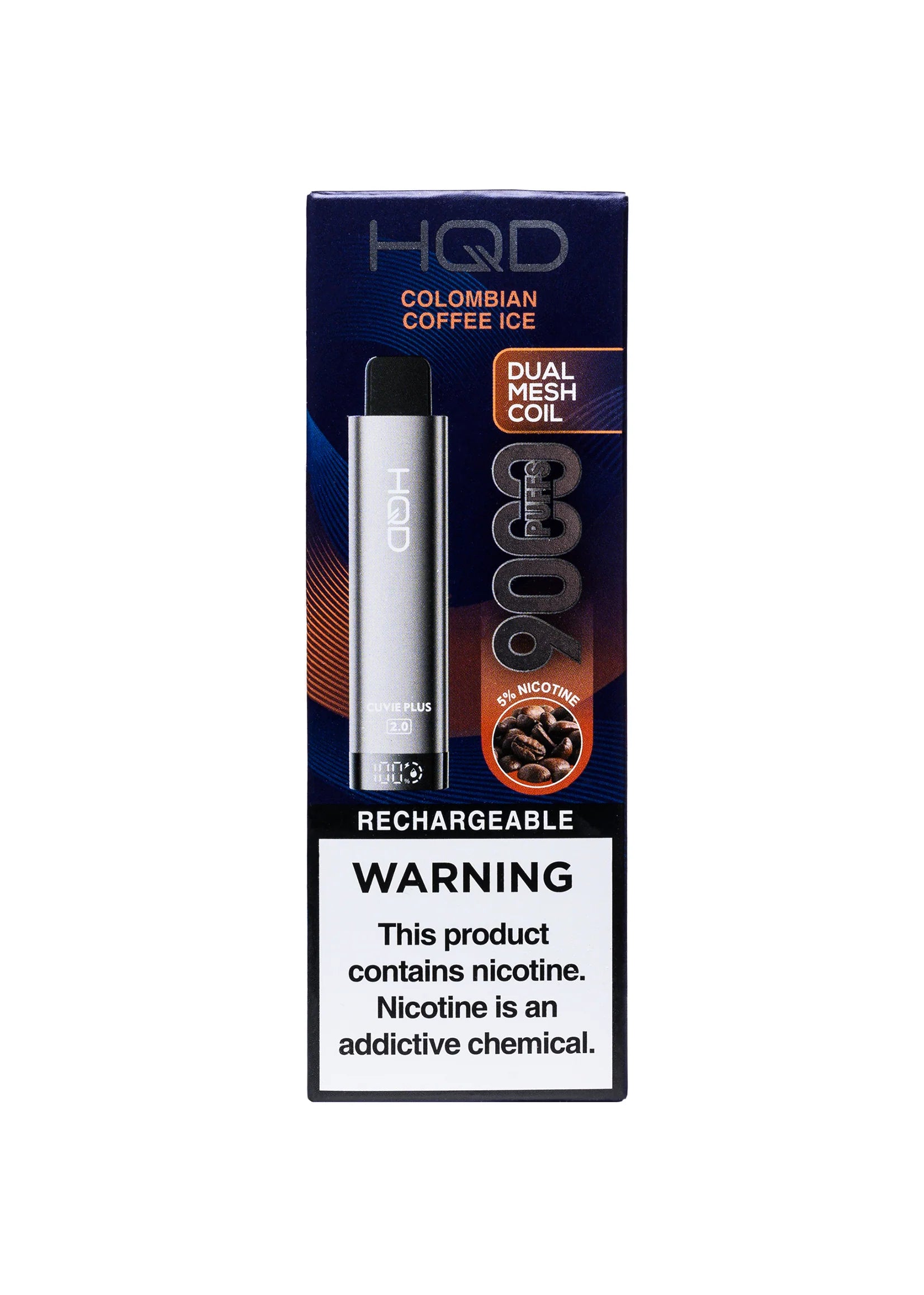 HQD Cuvie Plus 2.0 Colombian Coffee Ice Disposable Vape with a rich espresso flavor and a cool twist