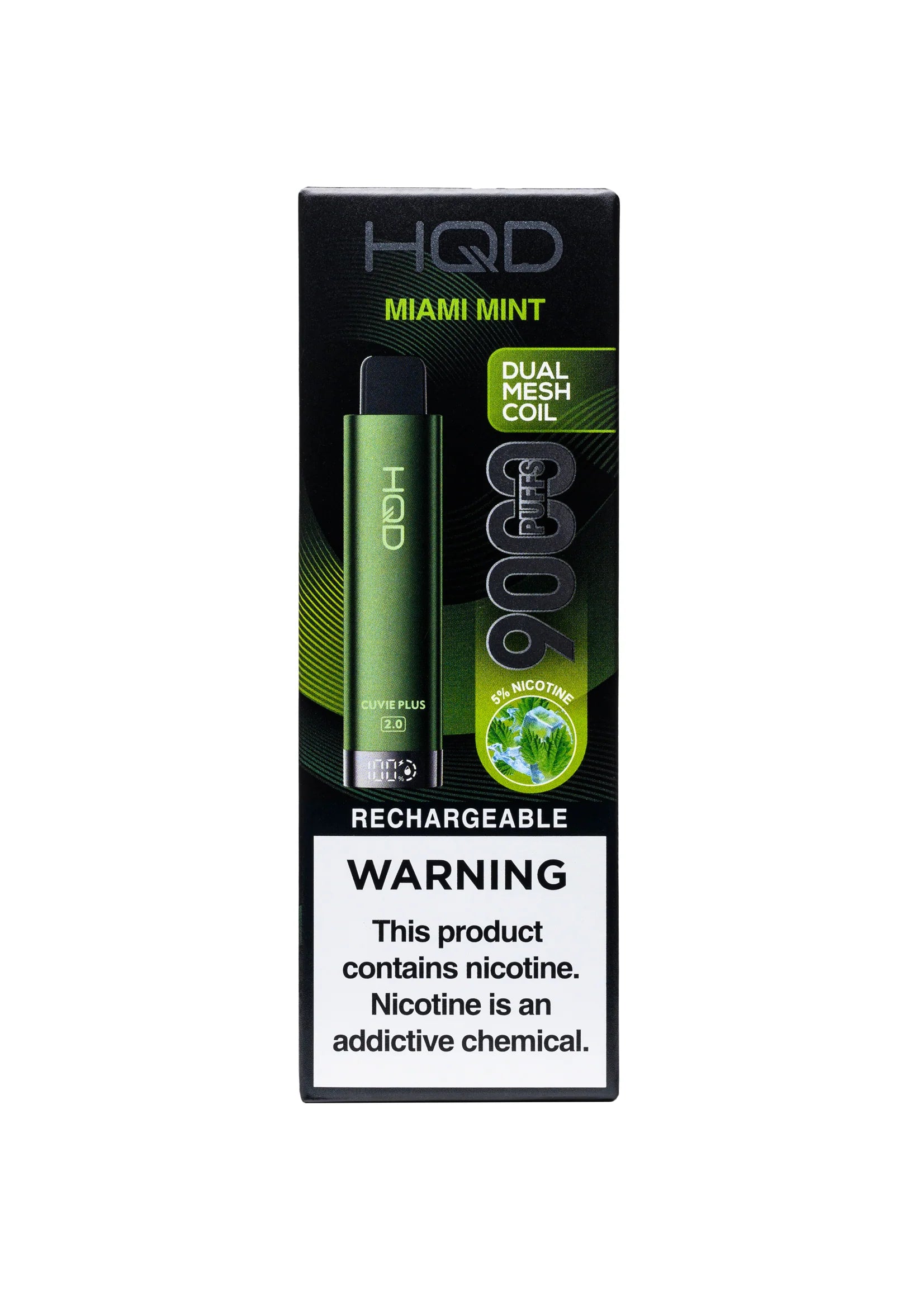 HQD Cuvie Plus 2.0 Miami Mint Disposable Vape with a refreshing and breezy minty taste