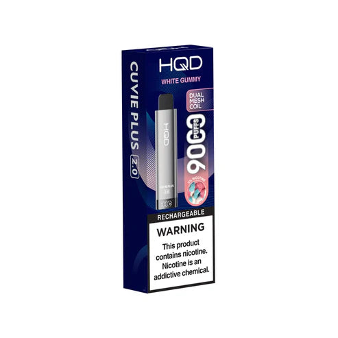 HQD Cuvie Plus 2.0 White Gummy Disposable Vape featuring a chewy and sweet pineapple gummy flavor