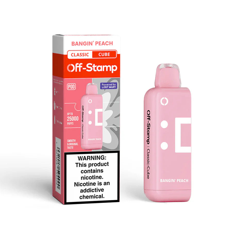 Off-Stamp X-Cube Replacement Pod 25K Bangin' Peach with juicy ripe peach flavor and smooth fruity finish