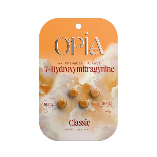 Opia Classic 7-Hydroxymitragynine chewable tablets with neutral flavor and maximum kratom potency