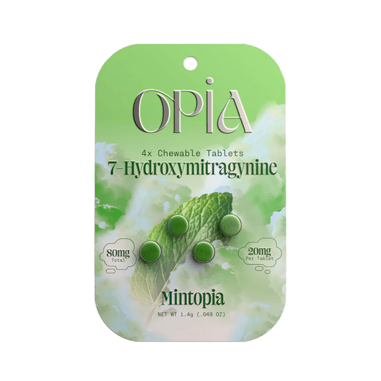 Opia Mintopia 7-Hydroxymitragynine chewable tablets with cool mint flavor and clean energizing effects