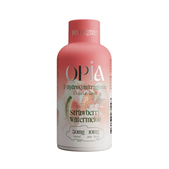Opia Strawberry Watermelon 7-Hydroxymitragynine liquid shot with juicy watermelon and sweet strawberry fusion