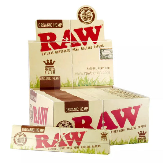 Raw Organic Hemp King Size Slim rolling papers 50ct box made from organic hemp for a smooth clean slow burn