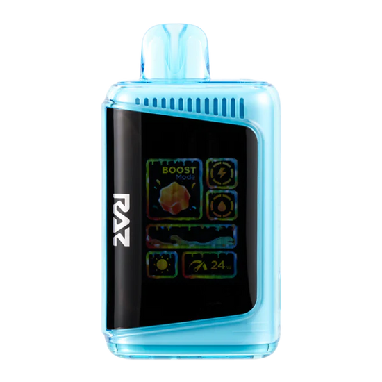 Raz LTX 25K Blue Raz Gush vape featuring a burst of blue raspberry candy flavor