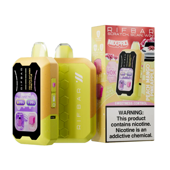 Rifbar MixPro 40K Peach Mango Pineapple disposable vape with juicy tropical trio of peach mango and pineapple