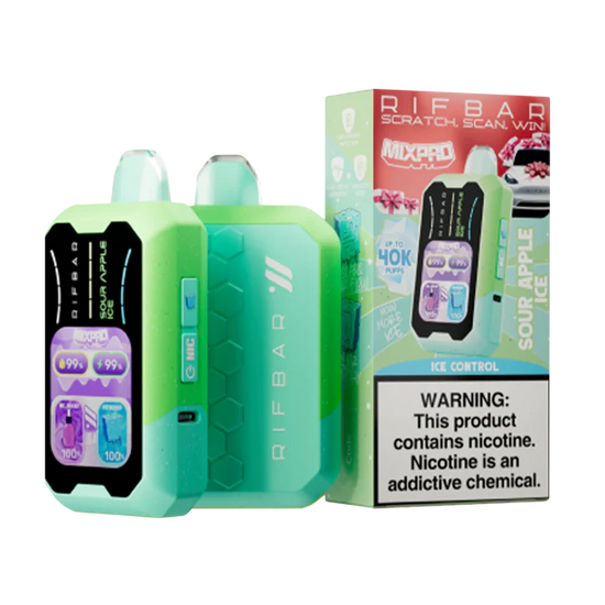 Rifbar MixPro 40K Sour Apple Ice disposable vape with tart green apple and crisp icy note