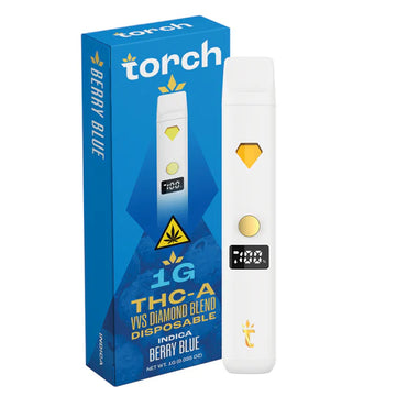 Torch THC-A VVS Diamond Blend Berry Blue disposable 1g Indica with sweet blueberry flavor and deeply relaxing full body effects