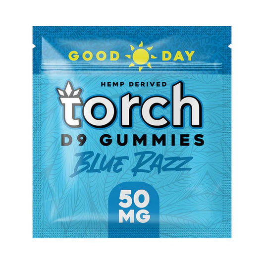 Torch Delta 9 Blue Razz gummies 50mg with tangy blue raspberry flavor and smooth relaxing Delta 9 THC