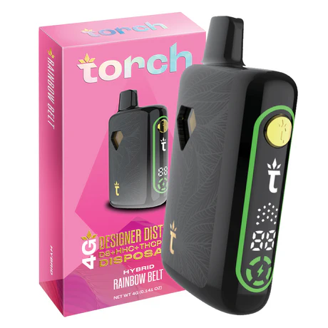 Torch Designer Distillate in Rainbow Belt, delivering a fruity and sweet candy-like flavor with a smooth exhale