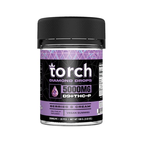 Torch Diamond Drop Berries and Cream gummies 5000mg THC-P with smooth berry and whipped cream flavor and euphoric effects
