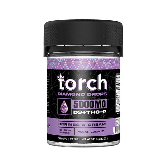 Torch Diamond Drop Berries and Cream gummies 5000mg THC-P with smooth berry and whipped cream flavor and euphoric effects