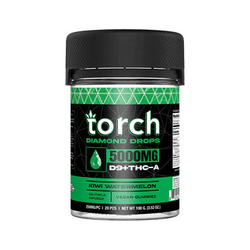 Torch Diamond Drop Kiwi Watermelon gummies 5000mg THC-A with refreshing kiwi watermelon flavor and energizing effects