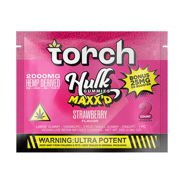 Torch Hulk Maxx'd Strawberry gummies 2000mg with ripe strawberry sweetness and heavy hitting formula
