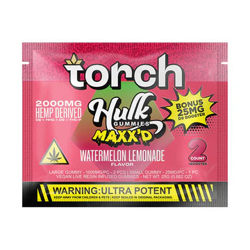 Torch Hulk Maxx'd Watermelon Lemonade gummies 2000mg with a refreshing blend of melon and tart citrus