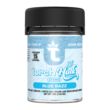 Torch Lil' Hulk Blue Razz gummies 375g with tangy blue raspberry flavor and compact high potency formula