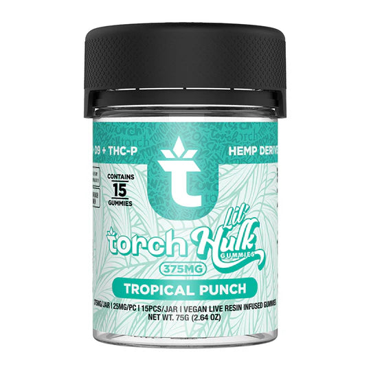 Torch Lil' Hulk Tropical Punch gummies 375g with fruity island blend flavor and hard hitting potency in small format