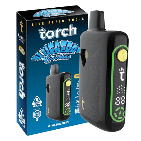 Torch Pulse Live Resin THC-A 6g in Blueberry Cookies strain featuring a sweet and fruity blueberry flavor with a smooth cookie finish