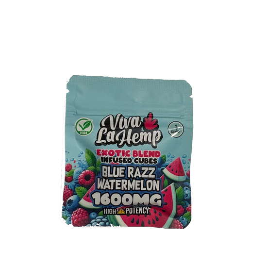 Viva La Hemp Blue Razz Watermelon infused cubes 1600mg with tangy blue raspberry and juicy watermelon flavor