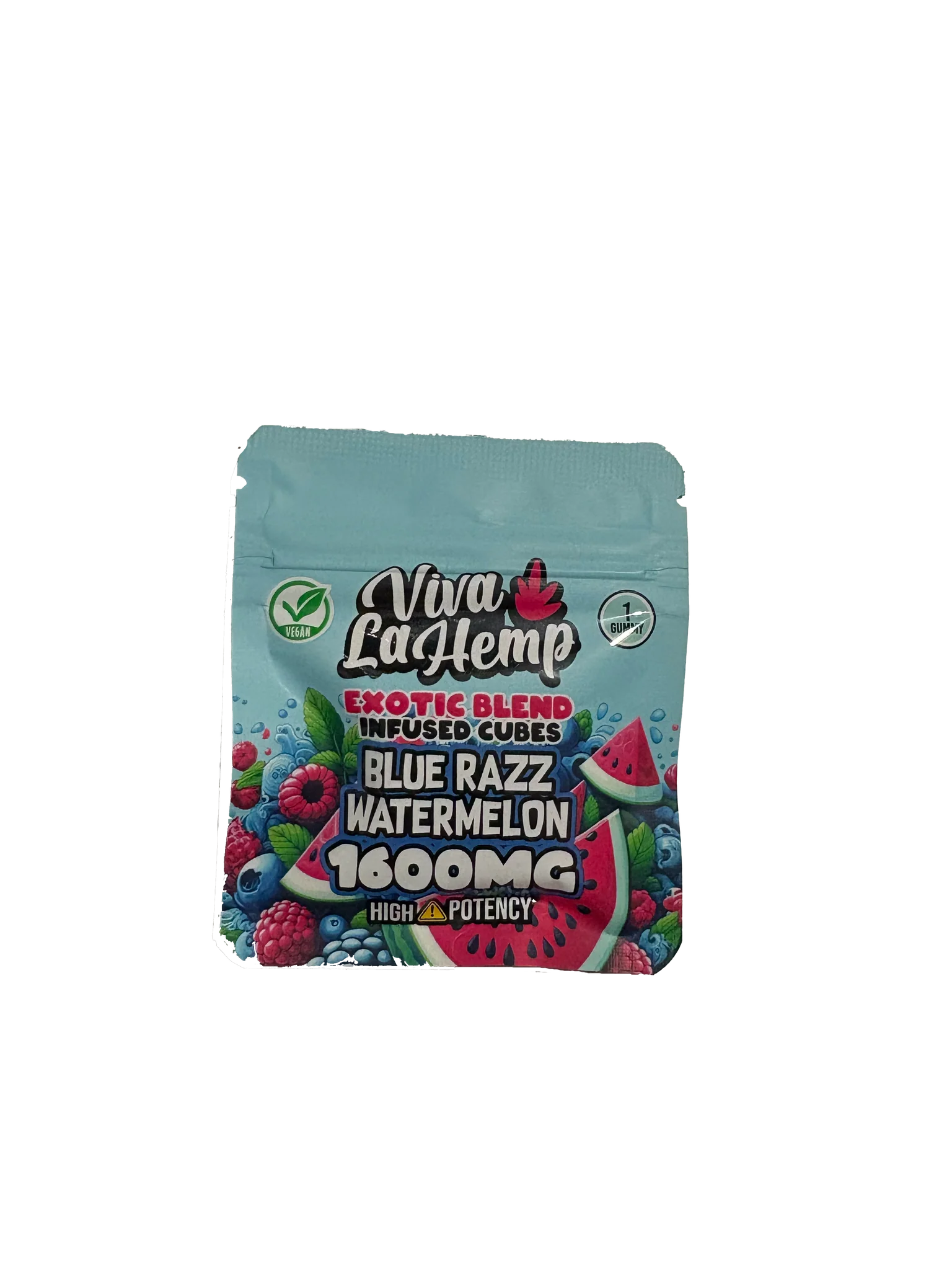 Viva La Hemp Blue Razz Watermelon infused cubes 1600mg with tangy blue raspberry and juicy watermelon flavor