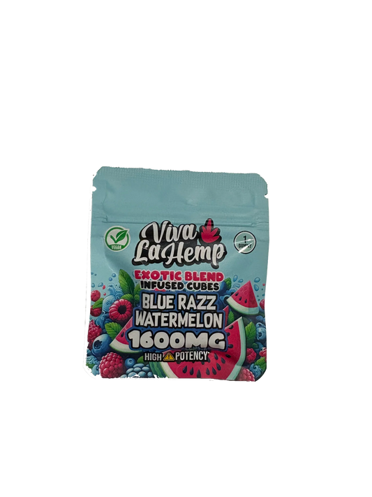 Viva La Hemp Blue Razz Watermelon infused cubes 1600mg with tangy blue raspberry and juicy watermelon flavor