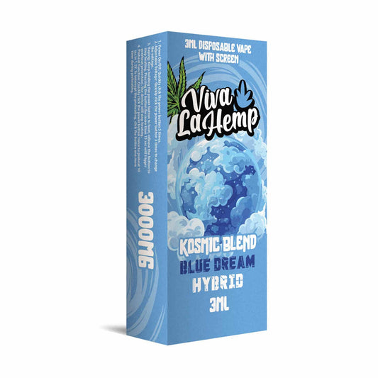 Viva La Hemp Kosmic Blend Blue Dream disposable vape 3ML Hybrid with sweet berry haze flavor and balanced uplifting effects