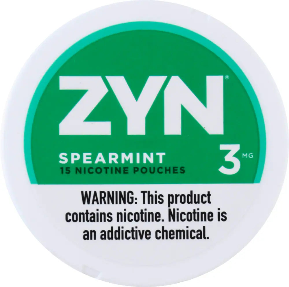 Zyn Nicotine Pouches in Spearmint flavor offering a sweet and refreshing spearmint taste with a smooth cooling effect