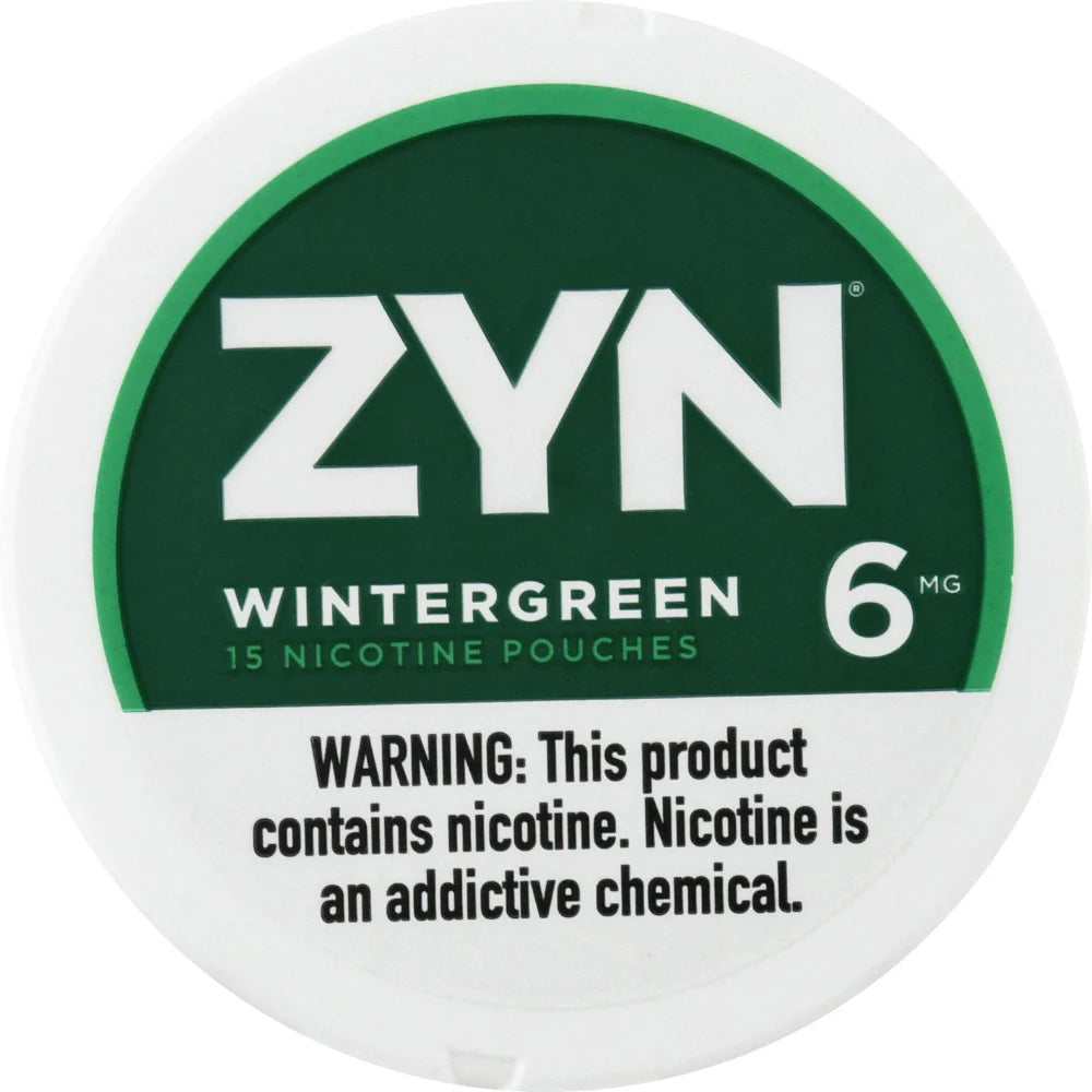 Zyn Nicotine Pouches in Wintergreen flavor featuring a bold and cooling wintergreen taste with a refreshing minty kick